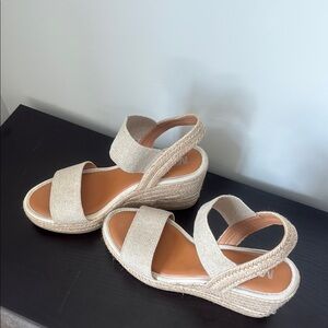 MIA Cream Wedge Sandals with Crossover Straps